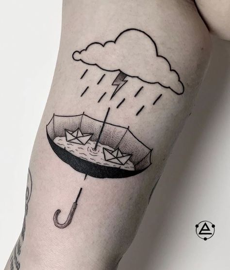 Black And Gray Rain Tattoo - Get an InkGet an Ink Rain Tattoo, Umbrella Tattoo, Tattoo For Boyfriend, Tattoo Minimal, Rainbow Tattoos, Omerta Tattoo, Cloud Tattoo, Tatuaje A Color, Tattoo Desings