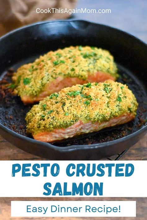 Using your favorite pesto & a few fresh ingredients this Simple Panko Crusted Pesto Salmon recipe is quick and easy weeknight dinner. Pesto Crusted Salmon, Pesto Salmon Recipe, Pesto Salmon, Homemade Spaghetti, Crusted Salmon, Delicious Soup Recipes, Easy Weeknight Dinner, Salmon Recipe, Easy Weeknight