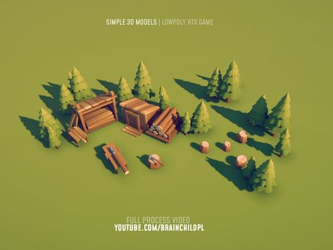 lowpoly 3d models RTS / City Builder | Youtube.com/brainchildpl lowpoly environment lowpoly tree pine tree woodcutter unity blender 3d modeling game model 3d model 3d building building digitalart concept art design game game art low poly lowpoly citybuilder rts Lowpoly Enviroment, Concept Art Design, City Builder, Game Art Environment, Lowpoly 3d, Pine Tree Art, Rts Games, Low Poly Games, 3d Environment