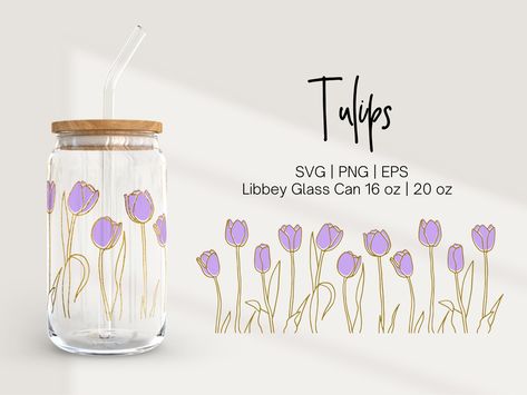 Tulips Clipart, Vinyl On Glass, Glass Straw Cup, Glass Tumbler Design, Can Wrap Svg, Libbey Glasses, Projets Cricut, New Business Ideas, Diy Cups