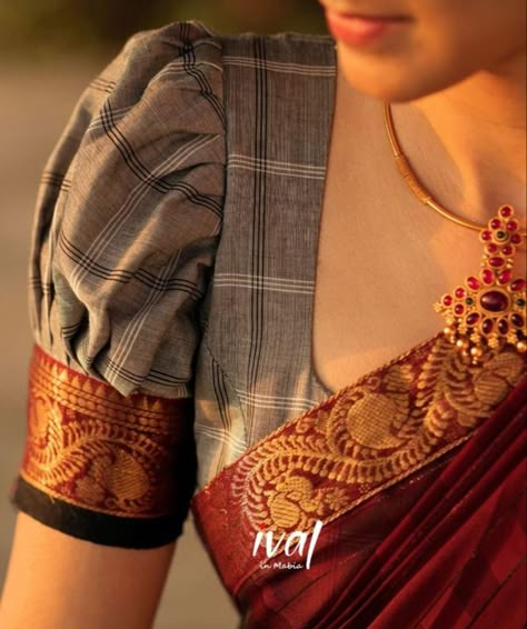 Tamil Traditional Jwellery, Kerala Style Blouse Designs, Half Saree Blouse Designs Latest, Kerala Blouse Designs, Dhavani Blouse Designs, Half Sleeves Blouse Designs, Half Hands Blouse Designs, Half Saree Blouse Designs Pattern, Ilkal Saree Blouse Designs