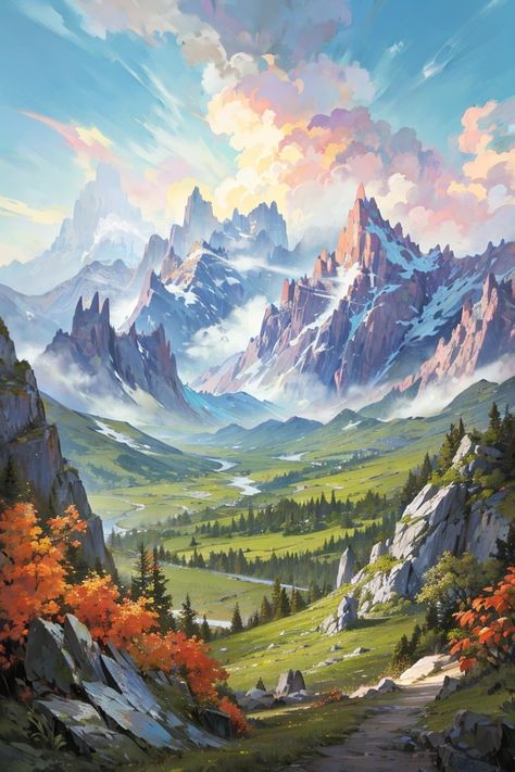 The Dragon's Teeth Mountains Fantasy Mountains, Mountain Dragon, Dnd Painting, Dragon Mountain, Dm Screen, Inktober 2024, Magic Mountain, Mountains Aesthetic, Mountain Landscape Photography