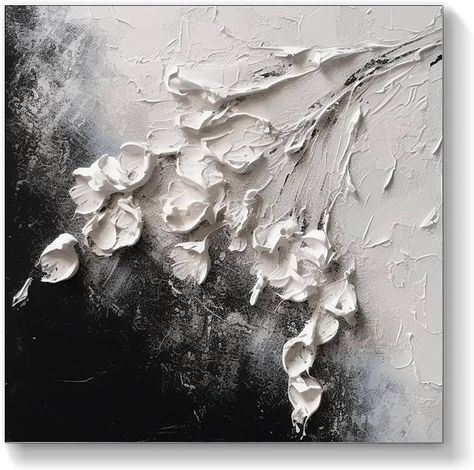 Amazon.com: ‎UYLHJKLZ 3D Flower Oil Painting On Canvas Original White And Black Flower Handmade Art Palette Knife Painting Textured Acrylic Painting,Unstretched,Frameless,(81X81cm) 32X32Inches: Paintings 3d Acrylic Art Canvas Paintings, Painting With Knife Acrylics, Texture Painting Flowers, Flower Texture Art, Textured Art Flowers, Texturized Painting, Black And White Flower Painting, Black Painting Canvas, Black White Acrylic Painting