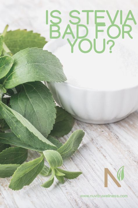 Stevia is a natural sugar-free option for baking, beverages, + more. But, is stevia bad for you? There are a lot of sugar alternatives out there with side effects that are negative... so let's dive deeper into what stevia is and what it can do to our bodies on the Nuvitru Wellness blog Is Stevia Bad For You, Recipes With Stevia, Stevia Desserts, Stevia Sugar, Stevia Recipes, Sugar Alternatives, Water Enhancer, Stevia Extract, Sugar Free Syrup