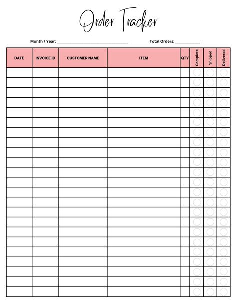 Order Tracker Template | Order Tracking Form Order Page Design, Business Tracker Free Printables, Small Business Tracker Template, Order Tracker Printable Free, Small Business Paperwork, Order Sheet Template, Small Business Order Tracker, Small Business Expense Tracker, Small Business Tracker