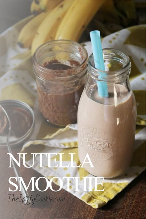 Wake up to this delicious Nutella smoothie made with chocolate hazelnut spread, banana, Greek yogurt, milk, and oats. It's a morning treat that will keep you going. #nutella #smoothie #thespiffycookie #chocolatehazelnut #togo #breakfastonthego Nutella Banana Smoothie, Nutella Smoothie Recipes, Nutella Yogurt, Hazelnut Smoothie, Banana Greek Yogurt, Nutella Smoothie, Nutella Breakfast, Mocha Smoothie, Coffee Yogurt