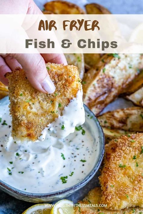 Air Fryer Fish And Chips, Fish And Chips Recipe, Air Fried Fish, Air Fryer Fish Recipes, Fish N Chips Recipe, Air Fryer Fish, Fitness Meals, Healthy Fitness Meals, Deep Frying