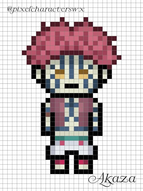 Akaza pixel Demon Slayer Pixel Art Grid, Pixel Drawing Anime, Pixel Anime Art, Demon Slayer Pixel Art, Easy Pixel Art, Pixel Art Templates, Pixel Drawing, Pixel Art Grid, Pix Art