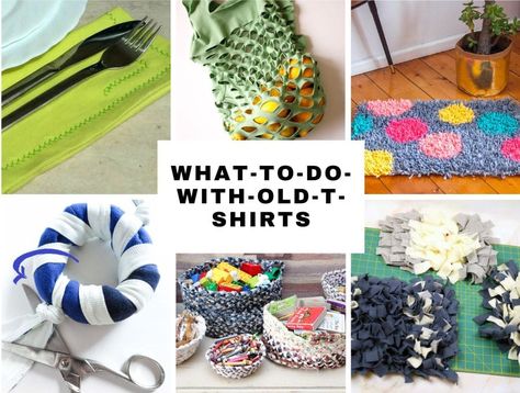 What to do with old t-shirts? Amazing t-shirt upcycling ideas Tee Shirt Crafts Upcycle, Old T Shirt Crafts Things To Make, T Shirt Reuse Ideas, Crafts With T Shirts, What To Make With Old T Shirts, Tshirt Scrap Crafts, T Shirt Scrap Projects, Recycle Tshirt Ideas, Old Tshirt Crafts