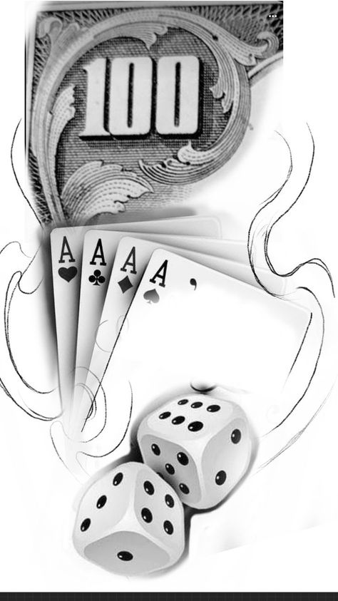 Money Dice Tattoo, Dice And Money Tattoo, Dice And Cards Tattoo, Money Tattoo Designs Drawings, Gambler Tattoo, Lifes A Gamble Tattoo, Tattoo Casino, Tato 3d, Playing Card Tattoos