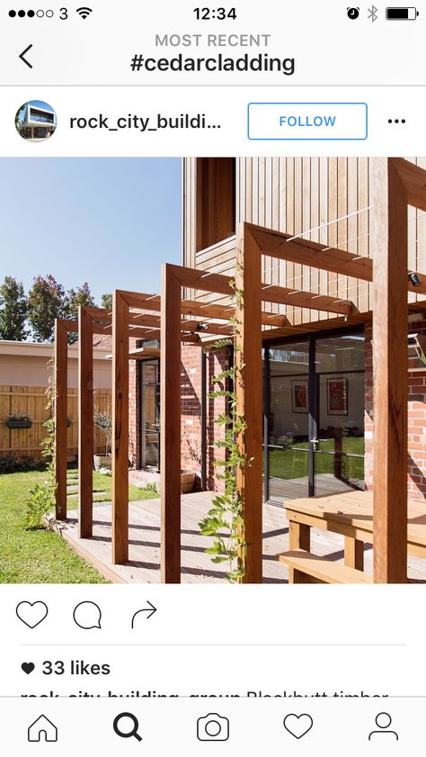 Timber Pergola, Backyard Seating Area, House Facades, Pergola Attached To House, Steel Windows, Side Porch, Backyard Pergola, Mornington Peninsula, Contemporary Homes