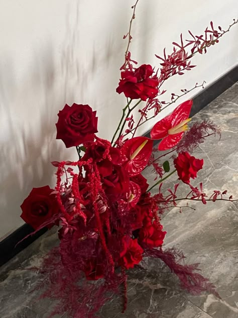 Red Amaranthus, Dior Wedding, Red Mood, Aisle Planner, Red Drapes, Red Wedding Flowers, Chinese Tea Ceremony, Wedding Arch Flowers, 4 Elements