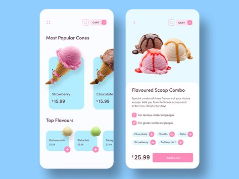 Ice cream App by Aravind Little Jack Cream App Icons, Candy App, Ui Design Principles, Web Ideas, School Designs, Android App Design, Ice Cream Brands, Mobile App Design Inspiration, Portfolio Design Layout