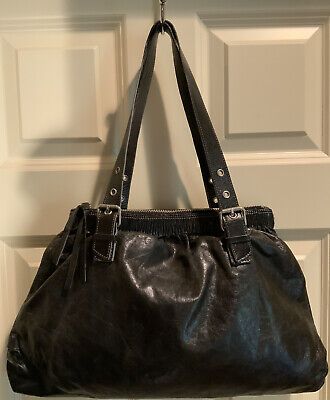 Kenneth Cole Black Leather Handbag Purse W Double Handles & Silver Hardware | eBay Black Vintage Bag, Big Purse Outfit, Vintage Bags And Purses, Bag Shapes, Big Purse, Purse Outfit, Black Leather Handbag, Large Handbag, Black Leather Bag