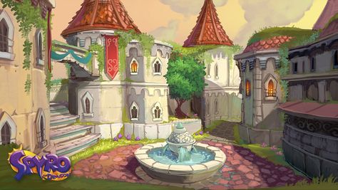 Artisans Homeworld, Town Square Art - Spyro Reignited Trilogy Art Gallery Spyro Characters, Spyro Reignited Trilogy, Hedgehog Illustration, Kirby Games, Fantasy Town, Nostalgia Aesthetic, Spyro The Dragon, Purple Dragon, Ghost Of Tsushima