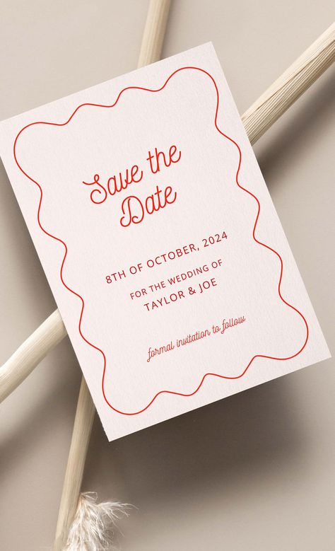 Save The Date Ideas Canva, Wedding Graphic Design Invitation Cards, Scalloped Wedding Invitations, Wedding Invitation Save The Date, Save The Date Cricut, Christmas Company Party, 70s Costume Ideas, Canva Wedding Invitations, Disco Hens