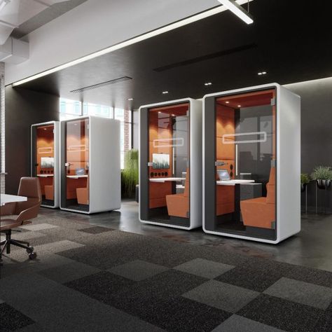 Acoustic workpod for individual work, online meetings and video conversations Industrial Office Space, Focus Space, Meeting Pods, Office Booth, Cubicle Design, It Office, Innovative Office, Tiny Office, Creative Office Space