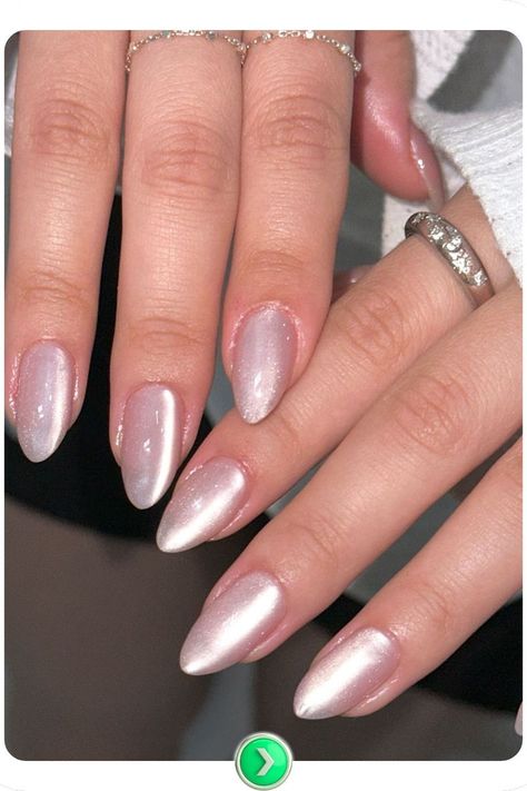 Iridescent pearl nude chrome nails with a delicate rainbow sheen; perfect for adding an ethereal and elegant finish to any special occasion or outfit. Nude Chrome Nail, Nude Chrome Nails, Ethereal Nails, Nude Chrome, Iridescent Nails, Chrome Nail Ideas, Holiday Manicure, Chrome Nail, Iridescent Pearl