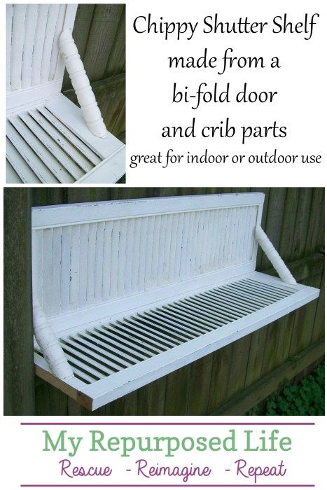 chippy shutter shelf Shelf Upcycle, Shutter Shelf, Recycling Projects, Fold Door, Repurposing Ideas, Bi Fold Door, Old Shutters, Wood Crafting Tools, Woodworking Toys