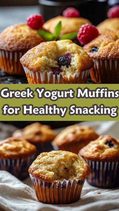 Discover the joy of Greek yogurt muffins, a delightful and nutritious treat perfect for breakfast or an afternoon snack. These muffins are fluffy, moist, and packed with protein, making them a healthier alternative to traditional baked goods. With a hint of sweetness from honey or maple syrup, they are easy to whip up and customizable with your favorite mix-ins like berries or nuts. Enjoy a batch fresh out of the oven or store them for a quick, healthy snack any time of day. Carrot Greek Yogurt Muffins, Green Yogurt Muffins, Greek Yogurt In Recipes, Healthy Snacks With Greek Yogurt, Recipes That Use Yogurt, What To Make With Greek Yogurt, Greek Yogurt Muffins Healthy, Yogurt Muffins Healthy, Muffins With Yogurt