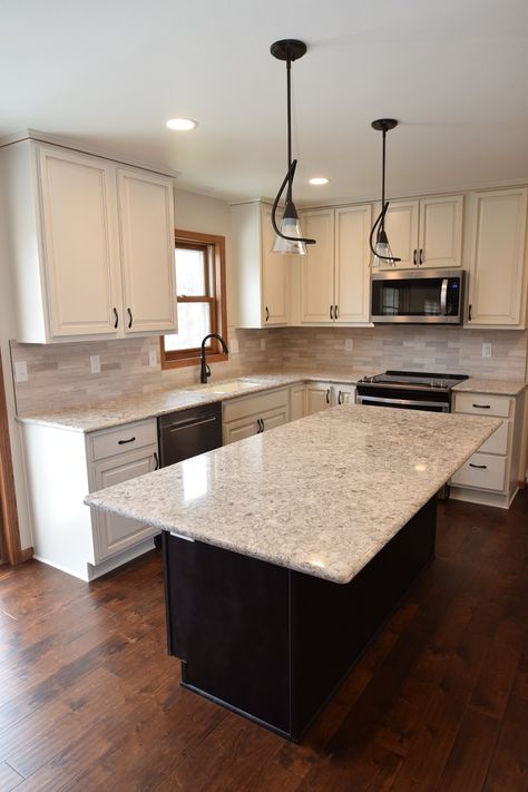 1990's Kitchen Remodel I Kitchen Layout, Updating A 90s Kitchen, Farmhouse Small Kitchen With Hickory Cabinets And Wood Flooring, Farmhouse 2023, Kitchen Island Lighting Farmhouse Mason Jars, 1990s Kitchen, Cape Kitchen, Kitchen Pendant Lights Over Island Farmhouse Vintage Industrial, House Flips