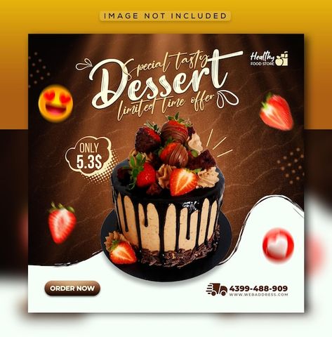 Special delicious dessert social media i... | Premium Psd #Freepik #psd #banner Business Sign Design, Healthy Food Store, Photography Tips Iphone, Cake Templates, Fast Food Menu, Cake Banner, Banner Templates, Glass Bottle Diy, Ice Cream Social