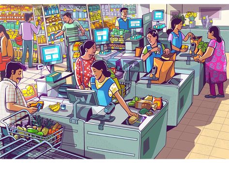 supermarket by satish gangaiah on Dribbble Perspective Memory Drawing, Satish Gangaiah, Human Composition, Perspective Sketches, Practice Sketches, Travel Sketching, Memory Drawing, Diwali Greeting, Pen Sketches