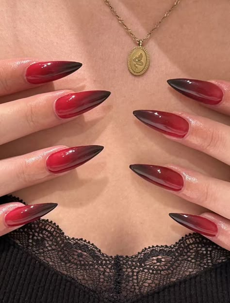 Red Nails Acrylic, Manicure Soak, Red Ombre Nails, Paint Nail, Gel Paint, Velvet Nails, Cherry Nails, Goth Nails, Grunge Nails