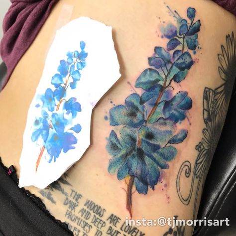 146 Likes, 12 Comments - Tj Morris (@tjmorrisart) on Instagram: “Did some really fun Bluebonnets on Emily today,  Hard spot but she sat like a rock, thanks for…” Bluebonnet Tattoo, Like A Rock, Blue Bonnets, Piercing Tattoo, A Rock, Color Tattoo, Back Tattoo, Cute Tattoos, Tattoos And Piercings