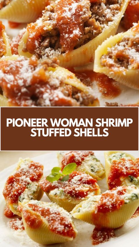 Pioneer Woman Shrimp Stuffed Shells features potatoes, pasta shells, shrimp, and a creamy sauce with basil and Parmigiano-Reggiano. It takes 50 minutes to make and serves 6. Ree Drummond Shrimp Scampi Stuffed Shells, Pioneer Woman Shrimp, Shrimp Scampi Stuffed Shells, Shrimp Stuffed Shells, Pioneer Kitchen, Shrimp Stuffed, Pasta Shells, Ree Drummond, Shrimp Scampi