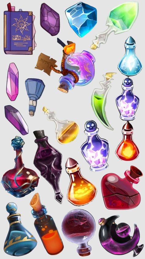 #potions #fantasy #cutouts Witch Room, Dnd World Map, Bottle Drawing, Props Concept, Super Powers Art, Magic Bottles, 2d Game Art, Props Art, Magic Aesthetic