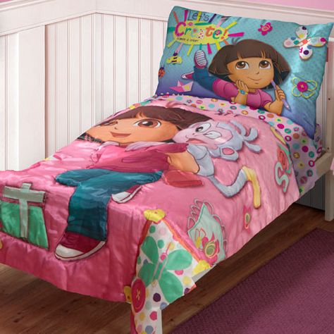 Dora Explorer Create Art Satin 4 Piece Toddler Bedding Set Dora Explorer, Toddler Bedding, Dora The Explorer, Nickelodeon, Bedding Set, Satin, Bedroom, Art