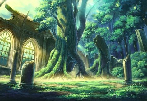 Magic Treehouse, Forest City, Scenery Background, Adventure Art, Landscape Designs, Landscape Background, Fantasy Places, Green Wallpaper, Visual Novel