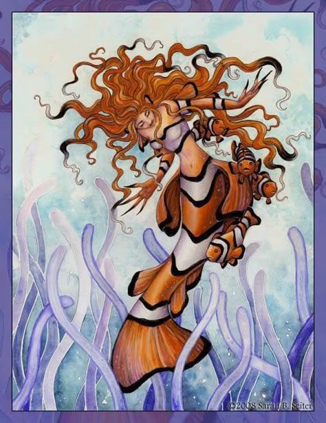 Clownfish mermaid Mer Folk, Mermaid Artwork, Fantasy Mermaids, Sarah B, Mermaids Sirens, Mermaid Drawings, Mermaid Pictures, Ange Demon, Mermaid Stuff