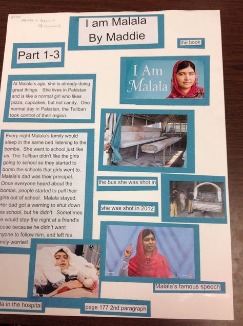 Book report poster Book Report Poster Ideas Middle School, Book Report Poster Ideas, I Am Malala Book, Book Report Poster, Malala Book, I Am Malala, Academic Comeback, Dinosaur Projects, Poster Book