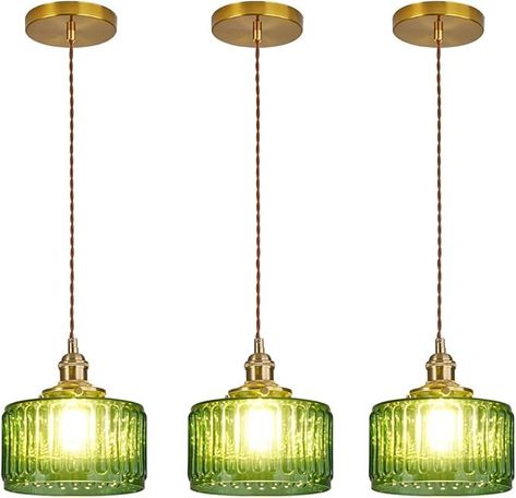 Qufute Green Hanging Ceiling Pendant Light Fixtures Mid Century Striped Green Pendant Lights Bedroom Kitchen Island Vintage Green Glass Pendant Light Modern Small Dining Room Light Fixture - Amazon.com Small Dining Room Light Fixtures, Modern Small Dining Room, Green Pendant Lights, Kitchen Island Vintage, Pendant Lights Bedroom, Green Pendant Light, Small Dining Room, Dining Room Light Fixture, Dining Room Light