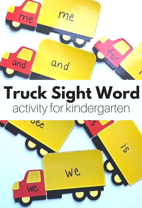 Sight words activity for kindergarten. Great truck themed activity for kids to practice sight words at home and at school. Letter N Activities For Kindergarten, Car Literacy Activities, Transportation Theme Preschool Literacy, Transportation Sight Words, Preschool Transportation Literacy, Flash Card Transportation, Free Editable Sight Word Flash Cards, Sight Words Kindergarten Activities, Preschool Behavior