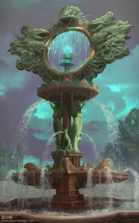 Fantasy Fountain, Magic Fountain, Fantasy Props, Level Design, Fantasy City, Fantasy Places, D&d Dungeons And Dragons, Fantasy Art Landscapes, Environment Concept Art