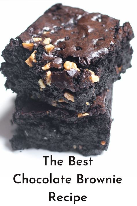 The Best Brownie Recipe, fudgy, simple, and easy to make. Homemade brownies with chocolate and cocoa powder. Perfect chocolate walnut brownie Choc Brownie Recipe, Cocoa Fudge Brownies, Best Chocolate Brownie Recipe, Walnut Brownie Recipe, Moist Chocolate Brownies, The Best Brownie Recipe, Walnut Brownie, Chocolate Walnut Brownies, Milk Chocolate Recipes