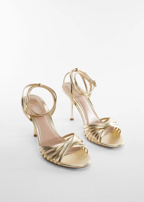 Strappy heeled sandals - Woman | Mango United Arab Emirates Mango Heels, Gold Strappy Heels, White Sandals Heels, Embellished Heels, Short Heels, Girls Heels, Strappy Sandals Heels, Gold Shoes, Ballerina Shoes