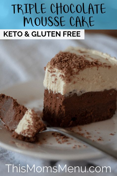 Keto Mousse Cake, Keto Chocolate Mousse Cake, Triple Chocolate Mousse, Triple Chocolate Mousse Cake, Keto Cakes, Keto Gluten Free, Thm Desserts, Keto Cake, Low Carb Sweets