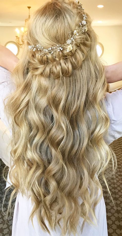 45 Beautiful half up half down hairstyles for any length : Simple braided half up Half Bun Hairstyles, Wedding Hair Half, Mermaid Waves, Half Up Half Down Hairstyles, Elegant Wedding Hair, Braided Ponytail Hairstyles, Wedding Hair Down, Easy Braids, Half Up Half Down Hair