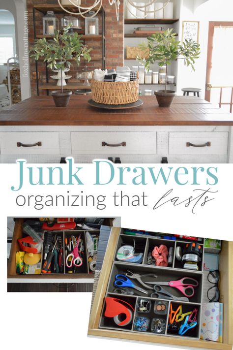 How To Organize A Junk Drawer And Miscellaneous Items - Organizing for good, tips and ideas! #organizingideas #simpleorganizing #easyorganizing #junkdrawer Chore Organization, Kitchen Junk Drawer, Life Budget, Island Drawers, Junk Drawer Organizing, Junk Drawers, Tool Drawers, Dollar Store Organizing, Miscellaneous Items