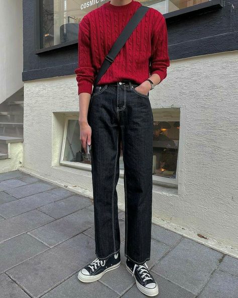 Aesthetic Clothes Masculine, Black Curdory Pants Outfits Men, Male Flannel Outfit Aesthetic, Mens Shein Outfits, Male Nerd Outfit, Red And Black Aesthetic Outfit Men, Red Masculine Outfits, 80s Male Fashion Aesthetic, Masculine Clothes Aesthetic