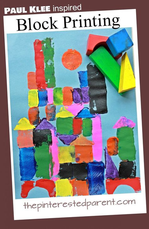 Paul Klee inspired block printed paintings. Printmaking for kids. Famous artist inspired arts and crafts for kids Printmaking Projects, Art Project For Kids, Project For Kids, Kindergarten Art, Paul Klee, Church Ideas, Block Printing, Process Art, Preschool Art