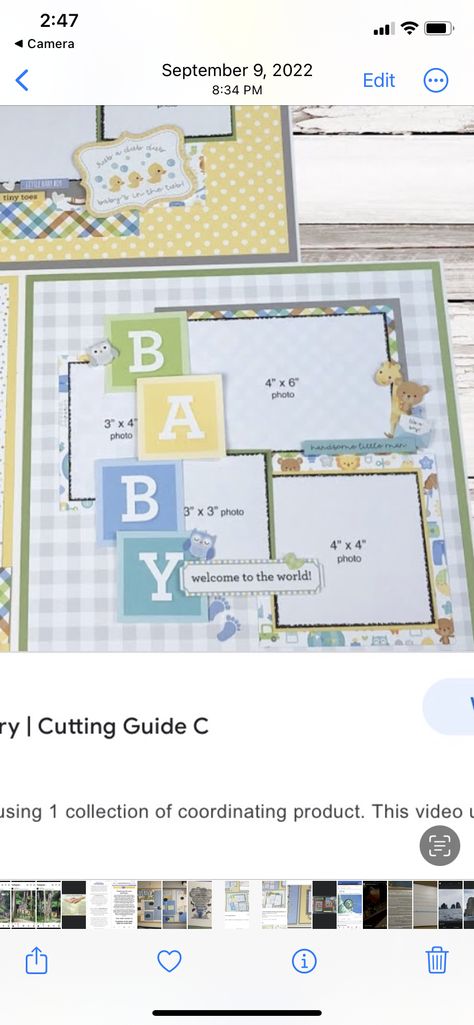 Gender Reveal Scrapbook Layout, Baby Shower Scrapbook Ideas, Family Scrapbook Layouts Ideas, Simple Scrapbook Ideas For Beginners, Baby Scrapbook Page Ideas, 4 Picture Scrapbook Layout, Baby Scrapbook Ideas Layout, Baby Boy Scrapbook Page Ideas, Simple Scrapbooking Layouts