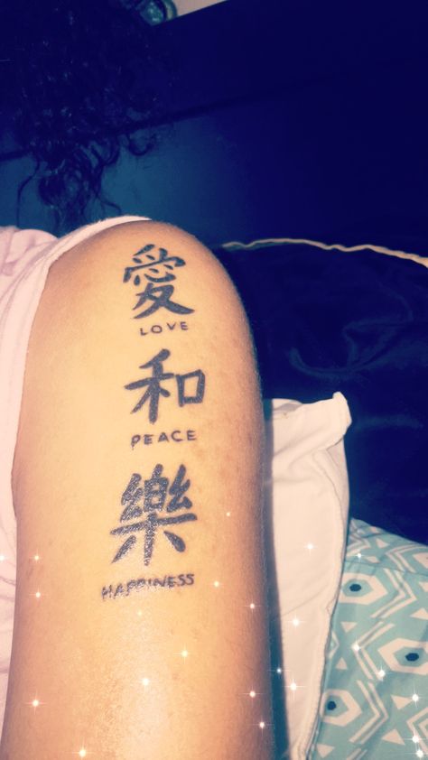 “ Love peace happiness “ Love Peace And Happiness Tattoos, Peace And Love Tattoo Ideas, Peace Love And Happiness Tattoo, Peace And Happiness Tattoo, Love Peace Happiness Tattoo, Happiness Symbol Tattoo, Peace Love Happiness Tattoo, Peace Tattoos For Women, Peace And Love Tattoo