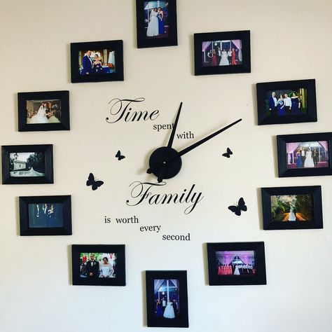 Wall Clock Photo, Family Clock Wall Decor, White Time Spent With Family Clock, Large Wall Clocks Living Room Heart, Time Spent With Family Wood Clock, Photo Clock, Sugar Skull Girl, Family Photo Frames, Future Apartment Decor