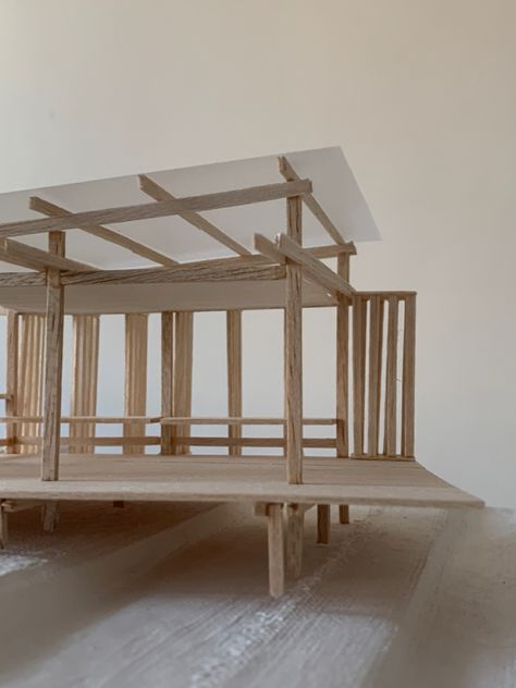 Balsa Architecture Model, Structural Model Architecture Wood, Balsa Wood Models Architecture, Building House Aesthetic, Wood Model Architecture, Wood Pavilion Architecture, Clay Architecture Model, Clay Architecture, Wood House Design