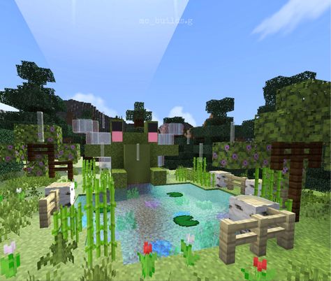 Minecraft Frog Pond, Pond Minecraft, Cottage Core Minecraft, Minecraft Frog, Kinoko Kingdom, Minecraft Build Ideas, Kingdom Ideas, Fairy Frog, Mc Builds